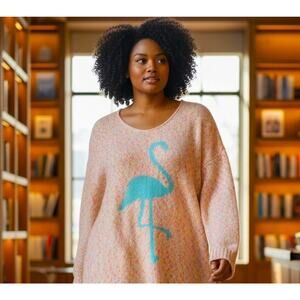 Torrid Sweater Tunic Womens 3 Multicolor Flamingo Scoop Neck Knit Pullover